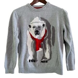 Gymboree Grey Polar Bear Holiday Kids Long Sleeve Sweater size L (10-12)